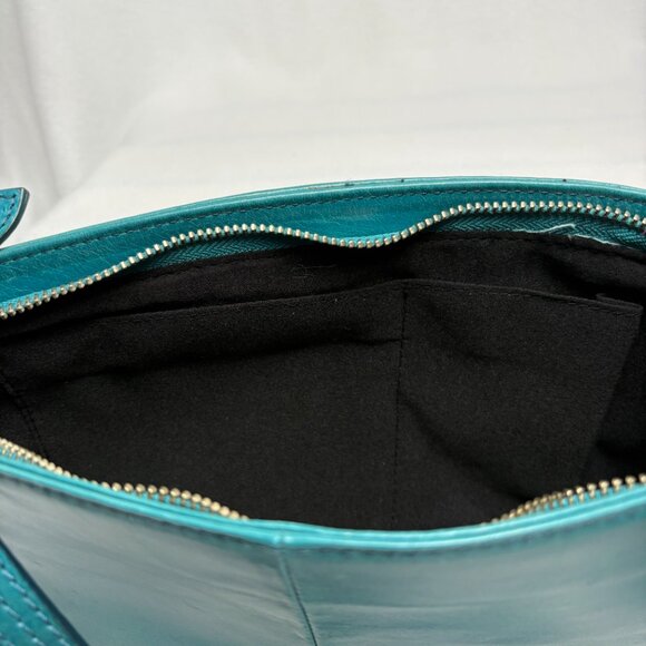 Kenneth Cole Reaction Teal-Colored Leather Shoulder Clutch Style Handbag - Picture 8 of 16